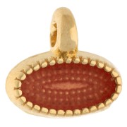 Mini ciondolo ovale 8x9 mm con resina epossidica - Dorato con oro fino - Arancione x1