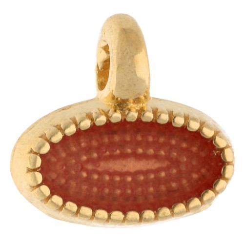Mini ciondolo ovale 8x9 mm con resina epossidica - Dorato con oro fino - Arancione x1