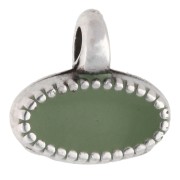 Mini ciondolo ovale 8x9 mm in resina epossidica - Placcatura in argento finito invecchiato - Verde salvia|raw }}