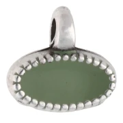 Mini ciondolo ovale 8x9 mm in resina epossidica - Placcatura in argento finito invecchiato - Verde salvia