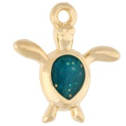 Ciondolo a forma di tartaruga 18,5x17 mm - Dorato con oro fino - Verde con brillantini x1
