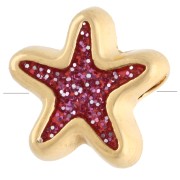 Perla di stella marina da 10 mm in resina epossidica - Dorato con oro fino - Brillantini rosa x1