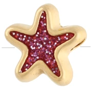 Perla di stella marina da 10 mm in resina epossidica - Dorato con oro fino - Brillantini rosa x1