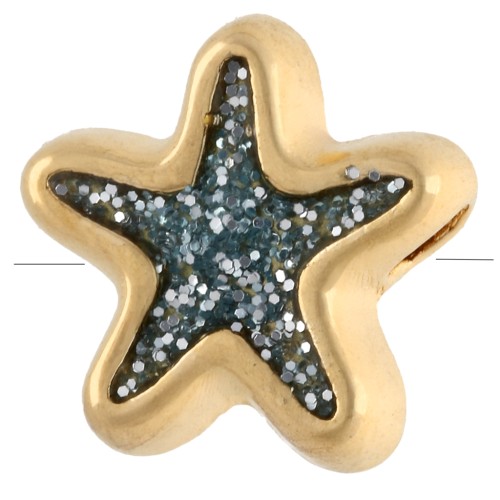 Perla di stella marina da 10 mm con resina epossidica - Dorato con oro fino - Blu-grigio Brillantini
