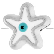 Perla a forma di stella marina da 10 mm con motivo a occhio - Epossidica - Placcatura in argento fino antico - Bianco