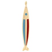 Ciondolo a forma di pesce 58x9 mm in resina epossidica - Dorato in oro fino - Blu - Rosso x1|raw }}