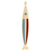 Ciondolo a forma di pesce 58x9 mm in resina epossidica - Dorato in oro fino - Blu - Rosso x1