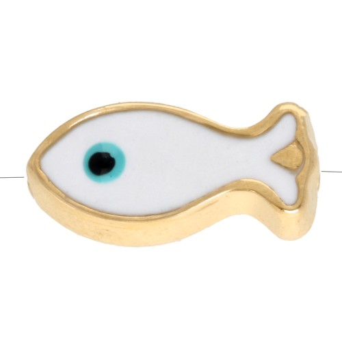 Perla a forma di occhio 6x13 mm - Resina epossidica - Dorato con oro fino Blu Bianco x 1