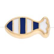 Perla a forma di pesce striato 7x15 mm con resina epossidica - Dorato con oro fino Blu Bianco x 1