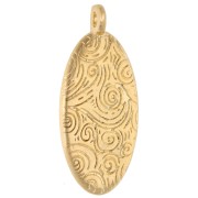 Pendente ovale 28,5x12,5 mm con motivo a palma - Dorato in oro fino - Glitter rosa x1