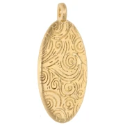 Pendente ovale 28,5x12,5 mm con motivo a palma - Dorato in oro fino - Blu-grigio scintillante