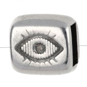 Pistoncino rettangolare a occhiello 7,5x8 mm per laccio 5 mm Placcatura argento antico fine x 1