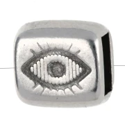 Pistoncino rettangolare a occhiello 7,5x8 mm per laccio 5 mm Placcatura argento antico fine x 1