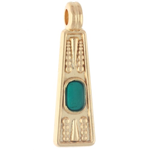 Pendente trapezoidale 21,5x6 mm con resina epossidica - Dorato con oro fino - Verde x1