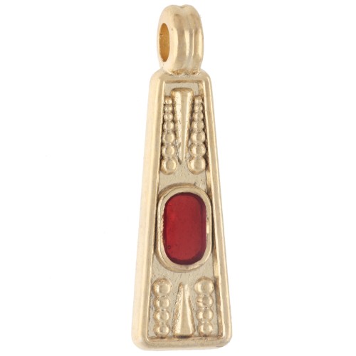 Pendente trapezoidale 21,5x6 mm con resina epossidica - Dorato con oro fino - Arancione x1