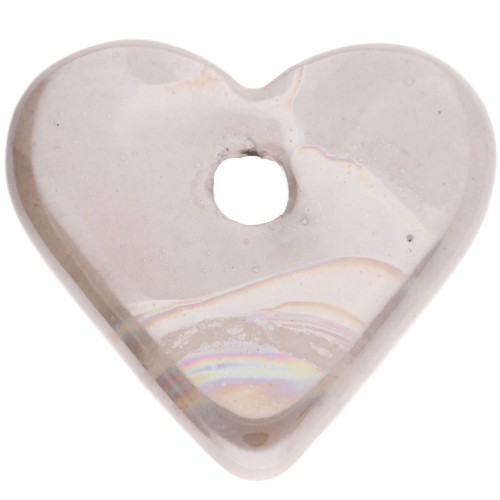 Pendente a forma di cuore 21x23 mm in ceramica - Effetto marmorizzato avorio x1