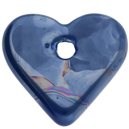 Pendente a forma di cuore in ceramica, 21x23 mm - Effetto marmorizzato blu scuro x1