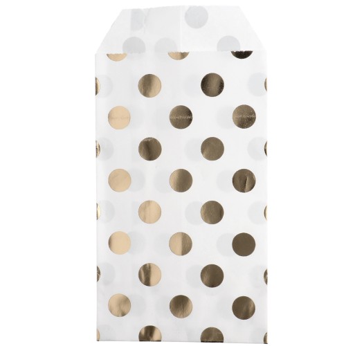 Bustina di carta 8x13 cm - motivo a pois - Bianco - Dorato x1