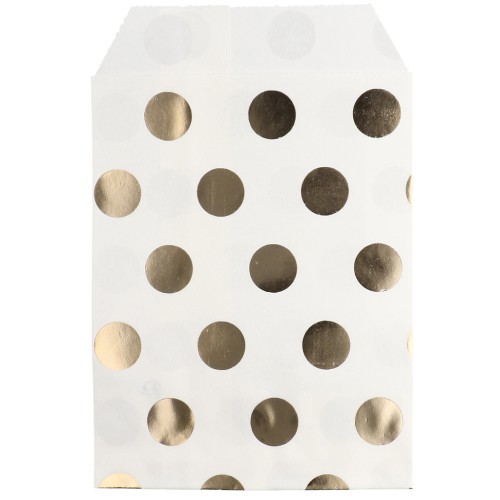 Bustina di carta 10x13 cm - motivo a pois - Bianco - Dorato x1