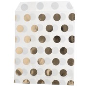 Bustina di carta 13x16 cm - motivo a pois - Bianco - Dorato x1