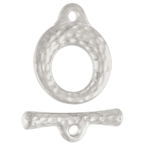 Chiusura a T rotonda martellata da 13 mm - Placcatura in argento finito con effetto invecchiato x1
