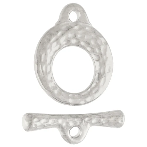 Chiusura a T rotonda martellata da 13 mm - Placcatura in argento finito con effetto invecchiato x1
