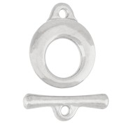 Chiusura a T rotonda martellata da 13 mm - Placcatura in argento finito con effetto invecchiato x1