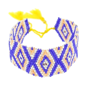 Bracciale tessuto di perle motivo navajo 28 mm Cobalto/Giallo