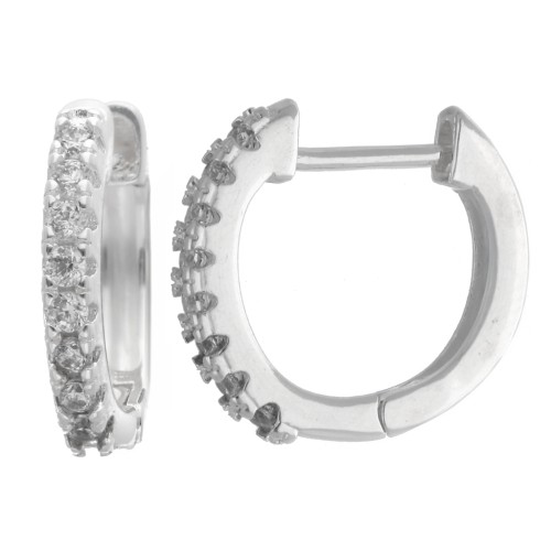 Orecchini a cerchio rotondi sottili da 14 mm con ossidi di zirconio - Placcatura in argento fino x2