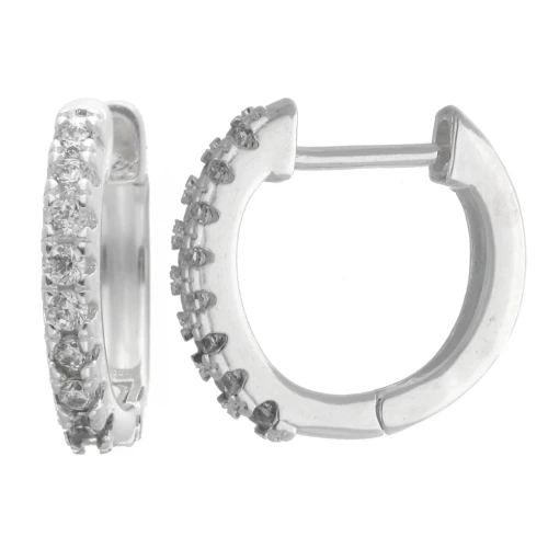 Orecchini a cerchio rotondi sottili da 14 mm con ossidi di zirconio - Placcatura in argento fino x2
