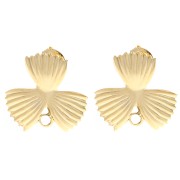 Oro 24 Carati - Orecchini perno a forma di fiore striato 18x19,5 mm con anello chiuso - Dorati con oro fino x2 Orecchini perno a forma di fiore striato 18x19,5 mm con anello chiuso - Dorati con oro fino x2