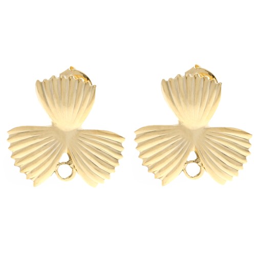 Orecchini perno a forma di fiore striato 18x19,5 mm con anello chiuso - Dorati con oro fino x2