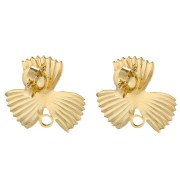 Orecchini perno a forma di fiore striato 18x19,5 mm con anello chiuso - Dorati con oro fino x2