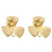 Orecchini perno a forma di fiore striato 18x19,5 mm con anello chiuso - Dorati con oro fino x2