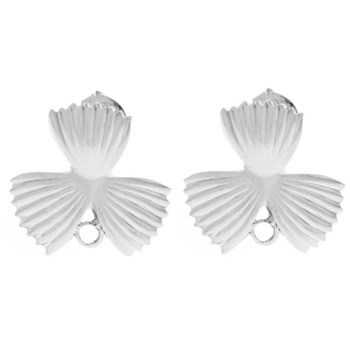 Orecchini perno a forma di fiore striato 18x19,5 mm con anello chiuso - Placcatura in argento fino x2