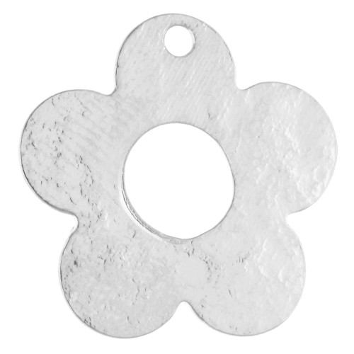 Ciondolo a forma di fiore martellato 16 mm - Placcato argento fino x1