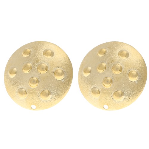 Orecchini perno rotondi da 20 mm con effetto borchiato - Dorati con oro fino x2
