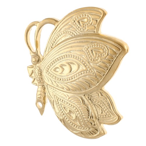 Spilla a forma di farfalla lavorata, 30x26 mm, con 1 foro - Dorata con oro fino x1