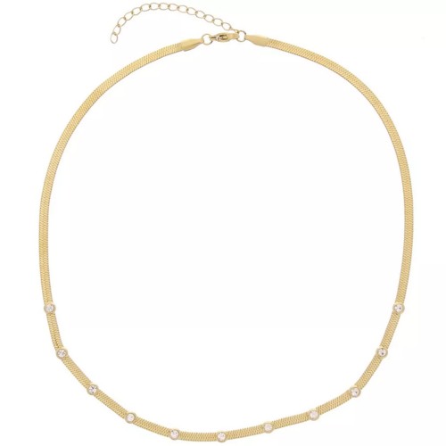 Regalo - Collana con maglia a specchio da 4 mm e CZ - Acciaio inossidabile 304L Gold x39cm