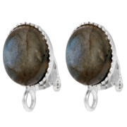 Clip per orecchio per cabochon ovale 10x8 mm con anello aperto - Argento 925 x2