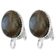 Clip per orecchio per cabochon ovale 10x8 mm con anello aperto - Argento 925 x2