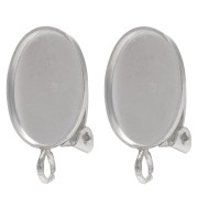 Clip per orecchio per cabochon ovale 14x10 mm con anello aperto - Argento 925 x2