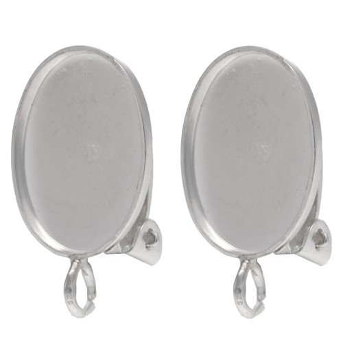 Clip per orecchio per cabochon ovale 14x10 mm con anello aperto - Argento 925 x2