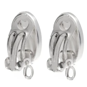 Clip per orecchio per cabochon ovale 14x10 mm con anello aperto - Argento 925 x2