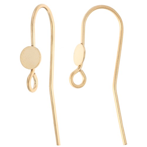 Gancio per orecchio 20 mm e disco per cabochon 5 mm - Argento 925 Dorato con oro fino x2