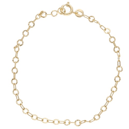 Bracciale a maglie fantasia con cerchi striati da 3,15 mm - Placcato oro 3 micron x 17 cm