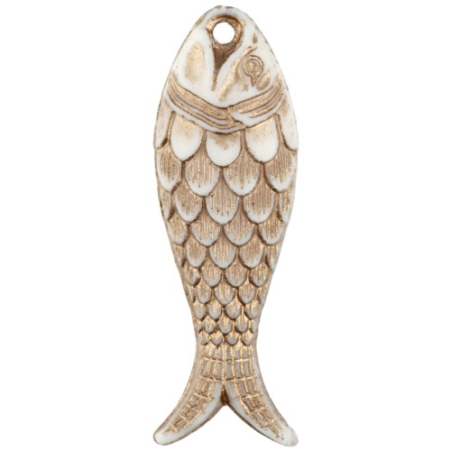Ciondolo a forma di pesce in resina 27x9 mm - Oro avorio x1