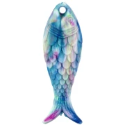 Ciondolo a forma di pesce 27x9 mm in resina - Blu marmorizzato - Mangenta - Verde fluorescente x1