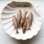 Ciondolo a forma di pesce 48x11,5 mm in resina - Bronzo - Marmo multicolore x1