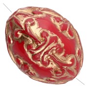 Perla d'oliva 14x11 mm in resina opaca - Stile barocco - Rosso - Dorato x1